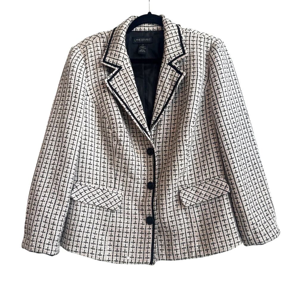 Lane Bryant Size 14 Pink, Black, and White Tweed Dress Blazer